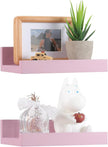 Z metnal Small Floating Shelves, Natural Wooden Display Wall Shelf for Picture Ledge, Nursery Floating Shelves, Wall Mounted, 8 x 5.5 inch, Pink, 2 Pcs