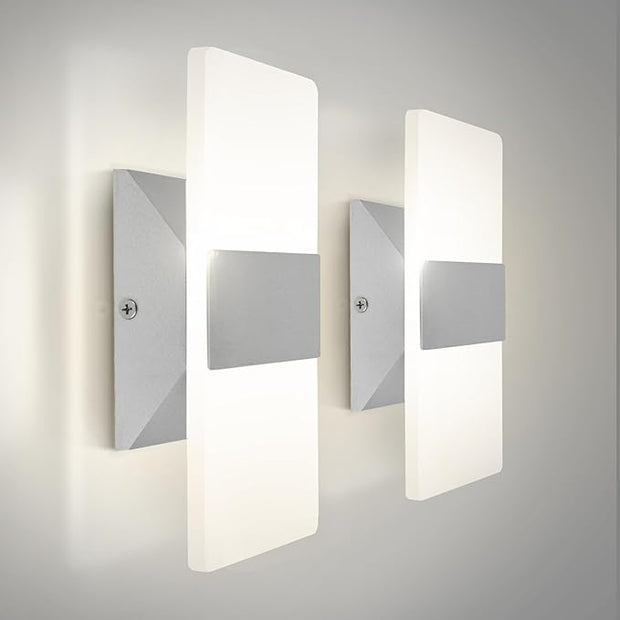 ASD LED Indoor Wall Mount Light Fixture - 8 Inch 10W Modern Interior Brushed Nickel Dimmable Wall Sconce Light - ETL 2700K-5000K Adjustable - Hallway, Bedroom LED Wall Lights, Pack of 2