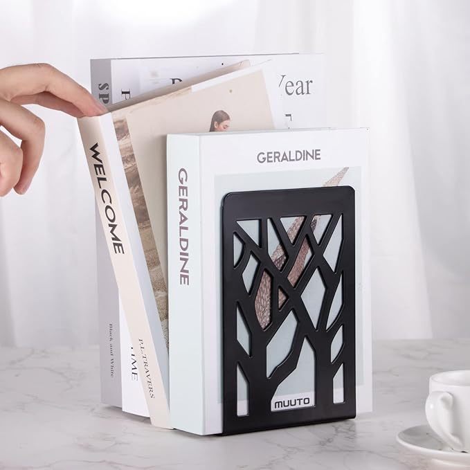 Book Ends, Bookends, Bookends for Shelves, Bookend, Book Ends for Heavy Books, Black Metal Book Shelf Holder Home Decorative, Book Stoppers for Shelves, Bookend Supports 5 Pair