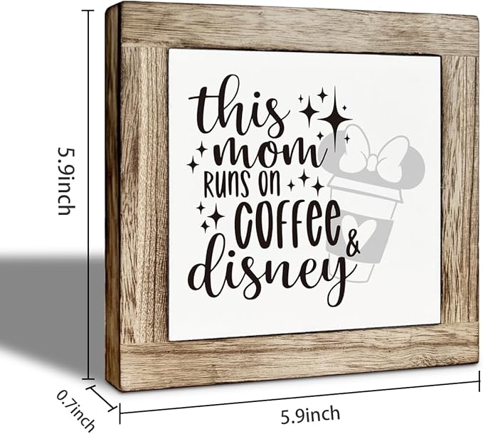 Coffee Bar Wooden Decor Sign, This Mom Runs on Coffee Sign, Farmhouse Cafe Signs for Kitchen Decorations, Rustic Wooden Cafe Decorative Signs 5.9X5.9 Inches
