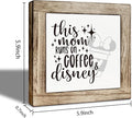 Coffee Bar Wooden Decor Sign, This Mom Runs on Coffee Sign, Farmhouse Cafe Signs for Kitchen Decorations, Rustic Wooden Cafe Decorative Signs 5.9X5.9 Inches