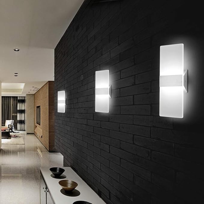 ChangM Modern Wall Sconce 12W, Set of 2 LED Wall Lamp Cool White Acrylic Material Hardwired Wall Mounted Wall Lights