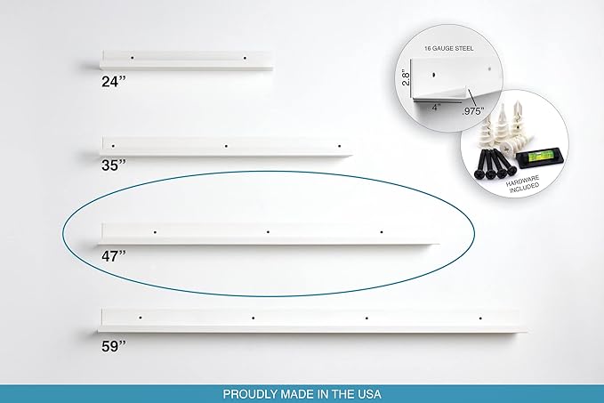 Infinite Design 48" Metal Floating Wall Shelf | Modern White Powder-Coated Steel Ledge, Made in USA | Wall-Mounted Shelf for Living Room, Kitchen, Bathroom, Bedroom or Office