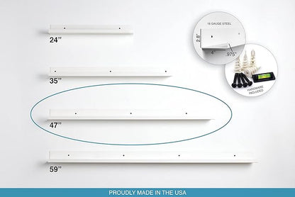 Infinite Design 48" Metal Floating Wall Shelf | Modern White Powder-Coated Steel Ledge, Made in USA | Wall-Mounted Shelf for Living Room, Kitchen, Bathroom, Bedroom or Office