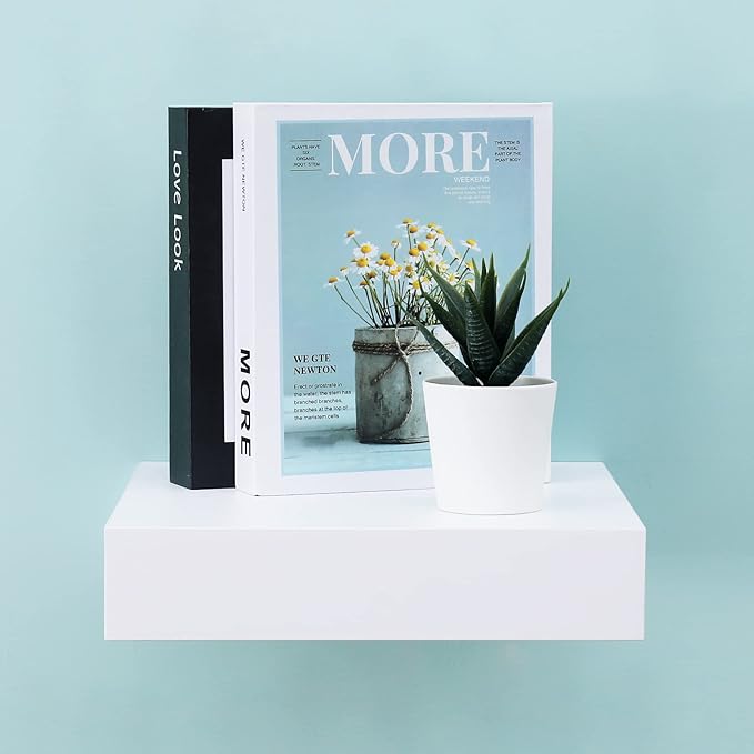 WELLAND 9 1/4 inch White Mission Floating Shelves for Wall, Bathroom Wall Mount Shelves, Wood Modern Display Shelves, Book Shelves,for Bedroom,Living Room and Kitchen