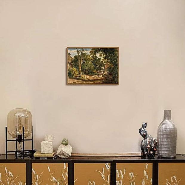 OIQArtOIQ Vintage Framed Wall Art Rural Farm Scene Canvas Art Prints Countryside Landscape Pictures Wall Decor Modern Rustic Farmhouse Paintings Artwork For Bedroom Bathroom Office Living Room