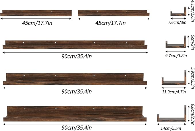 Giftgarden 36 Inch Large Floating Shelves for Wall Set of 5, Rustic Wood Wall Shelves for Bathroom, Bedroom, Kitchen, Living Room Storage and Decoration, Brown Picture Ledge