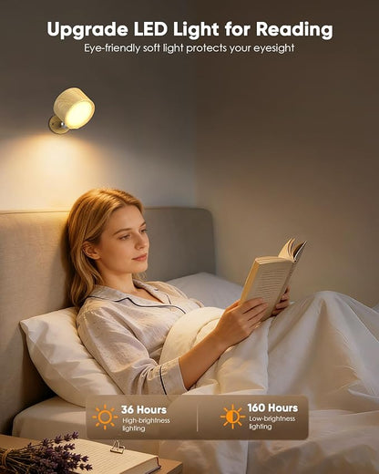 LED Wall Mounted Lights 2 Pcs with Remote, Rechargeable Wall Sconce with 3 Color Temps & Dimmable Magnetic 360° Rotation Cordless Light for Bedroom Reading Bedside (Wood, 1 Pack)