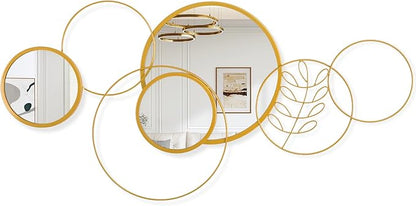 Gold Wall Mirror Set, Wall Mounted Round Metal Framed Mirror Circle Modern Decorative Mirrors for Living Room Bedroom Bathroom Entryway 16x32 Inch Home Decor