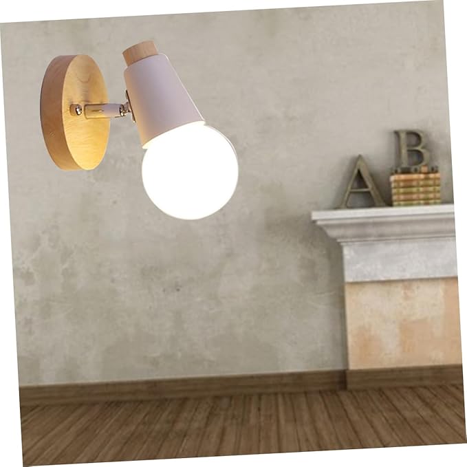 HOMSFOU Minimalist Wall Lamp with Solid Wood Base Modern Wall Light for Living Room Bedroom Bathroom Stylish Loft Decor Bulb Not Included White Finish