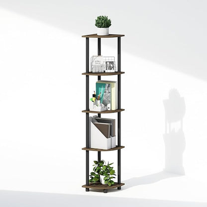 Furinno Turn-N-Tube Storage Shelves, 5-Tier Book Shelf, Corner Shelf, Toolless Open Shelves, for Organization and Storage, Living Room, Home Office, Hallway, Bedroom, Columbia Walnut