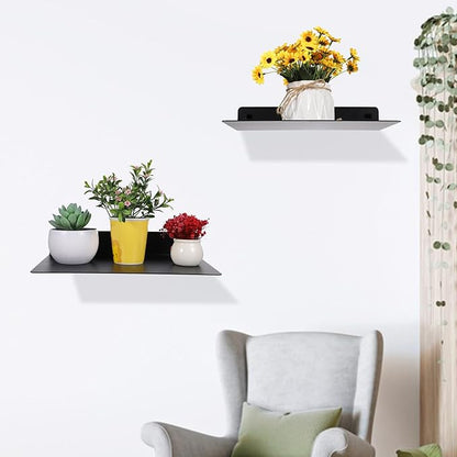 2 Pack Heavy Duty Metal Floating Shelves (12” x 8”) – Industrial Black Wall Mounted Shelves for Modern Home & Office Storage