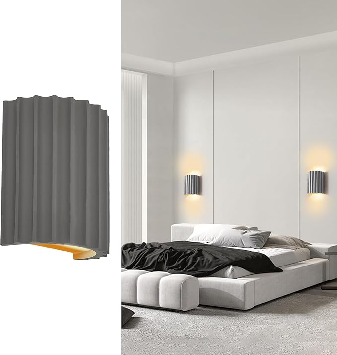 ZEROUNO Modern LED Wall Sconces Wall Lighting,Gray Resin Indoor Hardwired Sconce Light Fixtures Up and Down Wall Mount Light Lamp for Living Room Bedroom Bedside Hallway with G9 Bulb