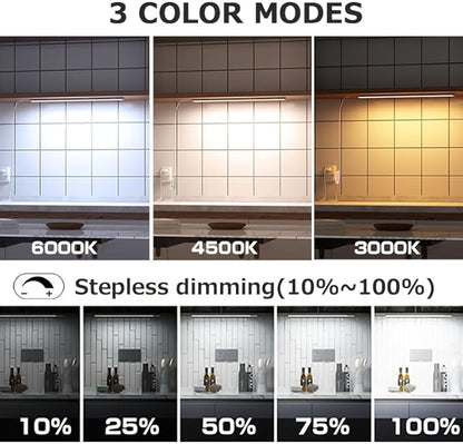 15.8in Under Cabinet Lights, 84 LED/12W Super Bright, Dimmable with Memory Function, 3‑Color Temperature, Ultra‑Slim Magnetic Under Counter Lighting for Kitchen, Cabinet & Shelf (1)