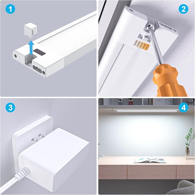 WOBANE 16.5 inch Under Cabinet Lighting,5 Color Settings,Under Counter Lights for Kitchen,Hand Wave Activated,Touchless for Cabinet,Shelf,Under Desk,Color Tunable 2700K to 6000K,Dimmable,White,1000LM