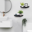 Small Floating Plant Shelves Set of 2 - Rustic Wood Half Circle Shelves for Bedroom Living Room Bathroom Kitchen Office (Black)