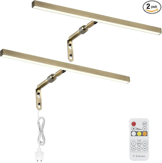 2 Pack LED Picture Lights for Paintings Plug in, 16 Inch 4W Adjustable Art Light Gallery Wall Light for Display Art Work, Antique Brass Finish, CRI90+, 3000K Warm White