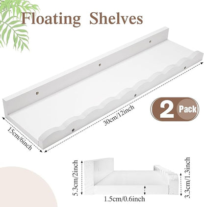 Suzile 2 Pcs Scalloped Shelves Wall Floating Shelves Set for Room, Bathroom, Bedroom, Cute Room Decor Aesthetic and Books, Toys, Photo Frames Storage(12",White)