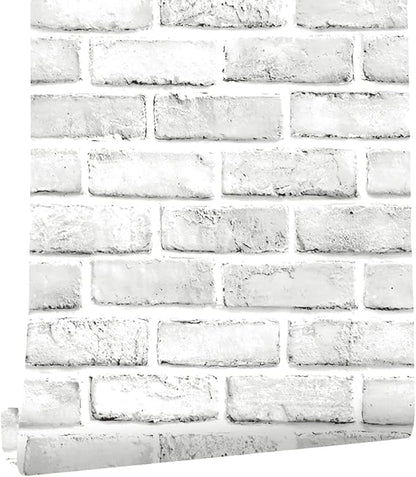Cohoo Home Brick Wallpaper Peel and Stick Contact Paper 591inL 18inW Faux 3D Brick Contact Paper for Wall White Gray Self Adhesive Removable Wallpaper Backsplash Bedroom Wall Sticky Waterproof Thick