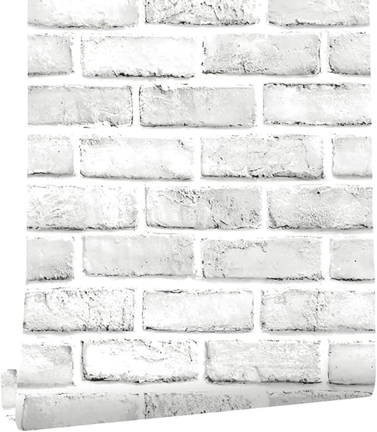 Cohoo Home Brick Wallpaper Peel and Stick Contact Paper 591inL 18inW Faux 3D Brick Contact Paper for Wall White Gray Self Adhesive Removable Wallpaper Backsplash Bedroom Wall Sticky Waterproof Thick