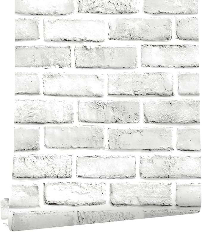Cohoo Home Brick Wallpaper Peel and Stick Contact Paper 120inL 18inW Faux 3D Brick Contact Paper for Wall White Gray Self Adhesive Removable Wallpaper Backsplash Bedroom Wall Sticky Waterproof Thick