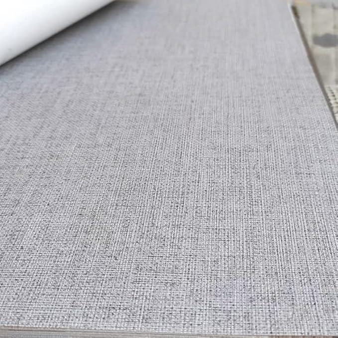 Fabric Peel and Stick Wallpaper Gray Faux Grasscloth Wall Paper Self-Adhesive 17.8” x 118” Linen Wallpapers Removable Wallpaper Embossed Textured Contact Paper Decoration Backsplash Countertop Liners