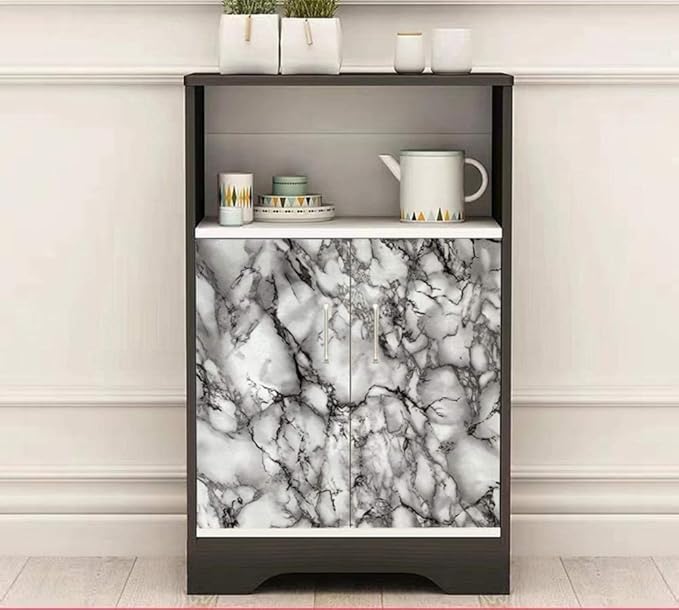 Yancorp White and Black Contact Paper Removable Countertops Black and White Marble Wallpaper Self-Adhesive Peel and Stick Backsplash Vinyl Kitchen(White Black, 11.8"x120")