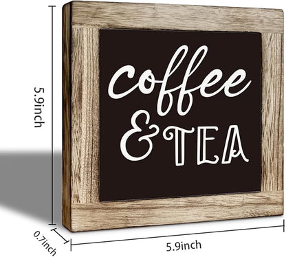 Coffee Bar Decor, Tea Bar Sign, Coffee and Tea Rustic Farmhouse Wooden Box Signs, Funny Humor Kitchen Sign, Rustic Wooden Table Top Decor, Bars Accessories 5.9×5.9 inch