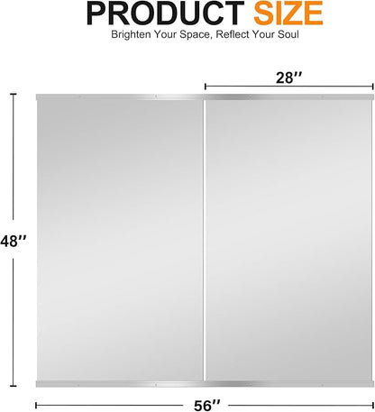 Delma Home Gym Mirror, 48''x28''x2PCS Silver Wall Mounted Large Frameless Tempered Glass Wall Mirror for Home Gym, Garage, Bedroom, Bathroom