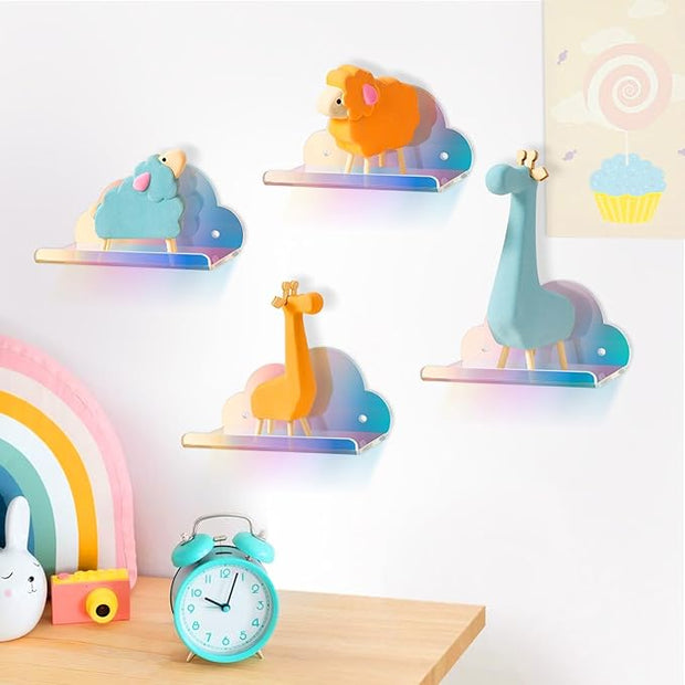 NiHome Iridescent Acrylic Floating Shelves, 4 Pack Cloud Shelves,Small Floating Shelf for Wall, Wall Mountable and Multi-Functional for Home Décor, Bathroom, Kitchen, Bedroom (Small, 4 Pack)
