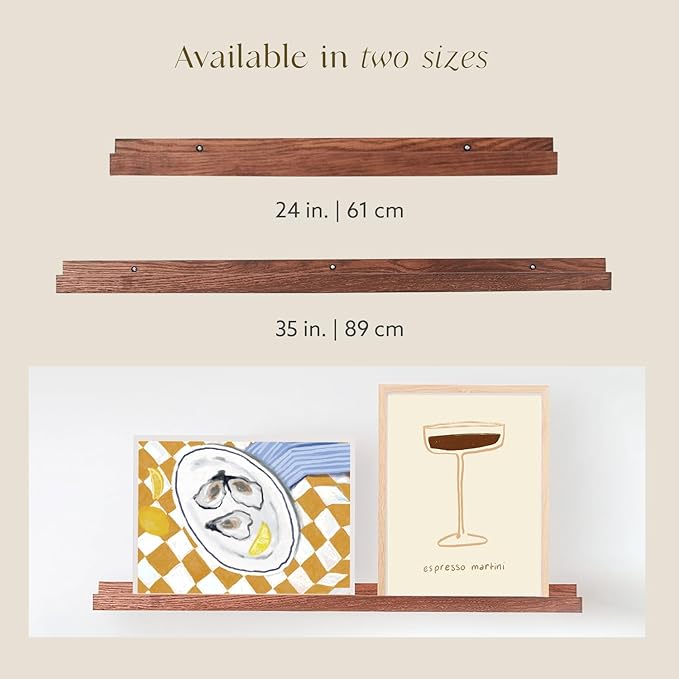 Opposite Wall 35 in Dark Oak Wood Wall Mounted Floating Picture Ledge Shelf | Minimalist, Ideal for Bedroom, Kitchen, Bathroom, Office, Easy Installation, Mounting Hardware Included