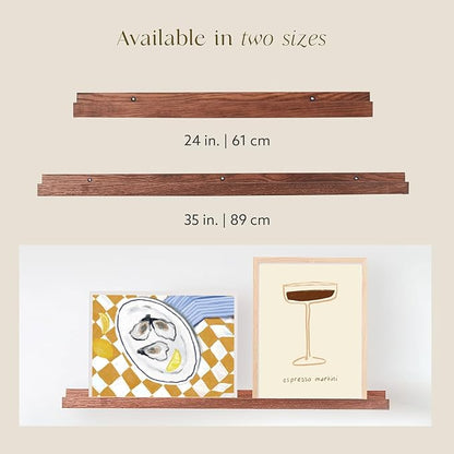 Opposite Wall 35 in Dark Oak Wood Wall Mounted Floating Picture Ledge Shelf | Minimalist, Ideal for Bedroom, Kitchen, Bathroom, Office, Easy Installation, Mounting Hardware Included