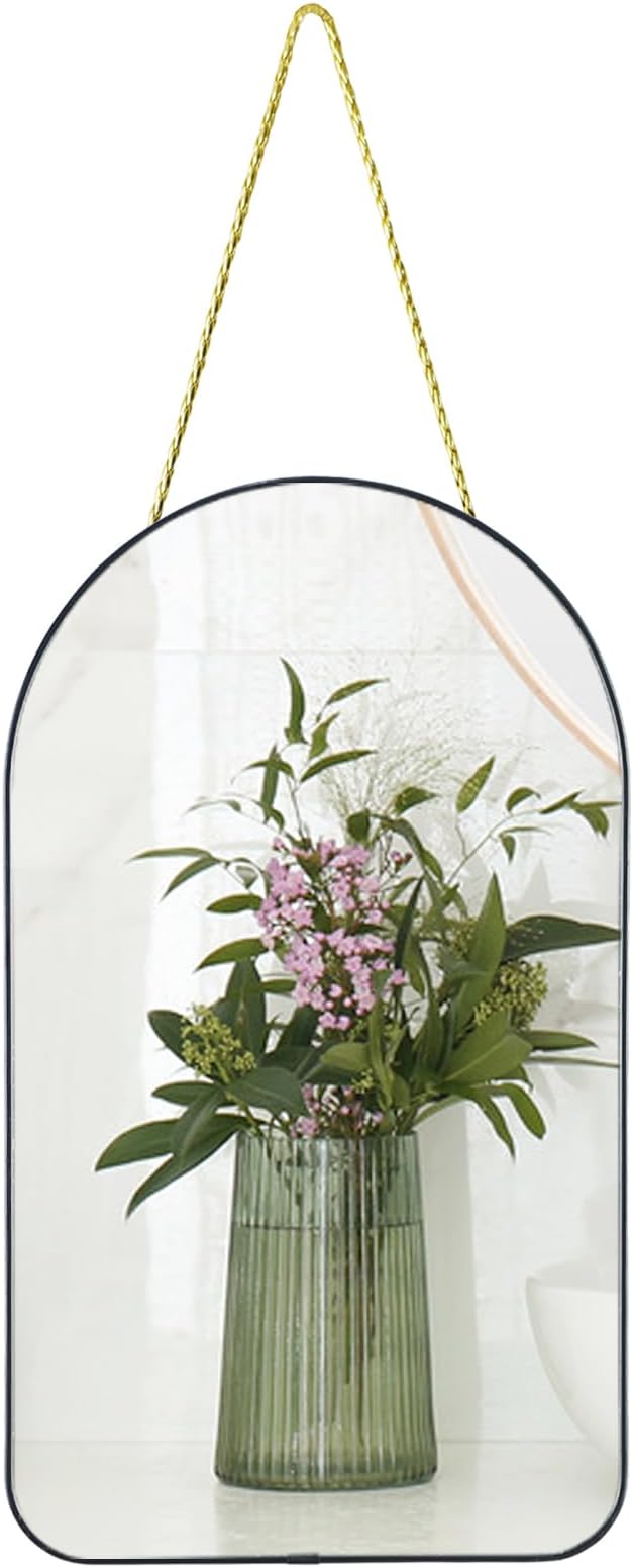 Funerom Decorative Arched Wall Mirror with Black Frame, 15.8 x 9 inches, Small Modern Hanging Mirror for Bedroom Bathroom