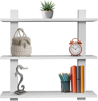 Sorbus Bathroom Shelves - 3-Tier Wall Mounted Floating Shelves for Books, Trophies, Wall Decor, Kitchen, Living Room & Bathroom Decor - Decorative Hanging Display Over the Toilet Storage Shelf - White