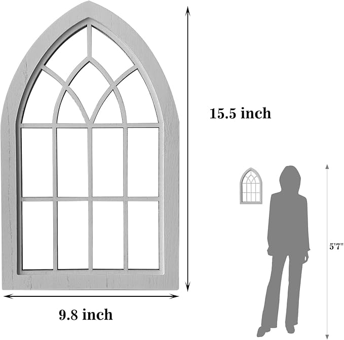 ZEXUIRU 2PCS Arched Window Wall Mirror,Rustic Farmhouse Accent Mirror, Wood Framed Entry Mirror for Living Room,Bathroom,Bedroom,Kitchen,15.5 * 9.8 Inch