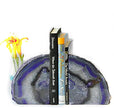 JIC Gem Dyed Purple Natural Agate Bookends Polished Stone Book Ends Crystal Geode Bookends for Shelves to Hold Books with Rubber Bumpers(1 Pair, 3-4 LBS)