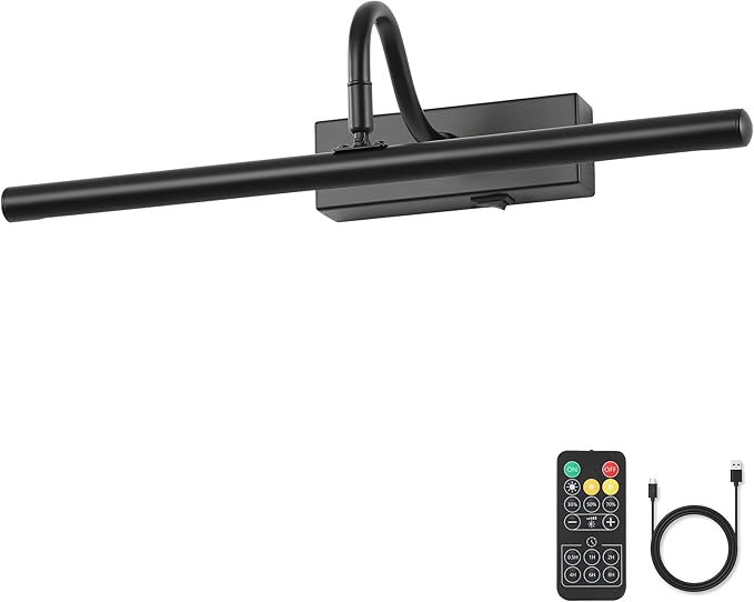 Dimmable Cordless Picture Light with Controller and Timer, Rechargeable 5000mAh Battery Wall Sconce for Wall Pictures, 16in Wall Light for Gallery Artwork, Paintings, Portraits -Black