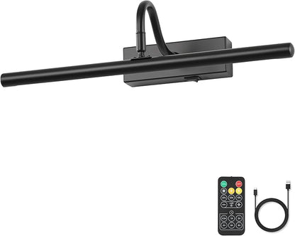 Dimmable Cordless Picture Light with Controller and Timer, Rechargeable 5000mAh Battery Wall Sconce for Wall Pictures, 16in Wall Light for Gallery Artwork, Paintings, Portraits -Black