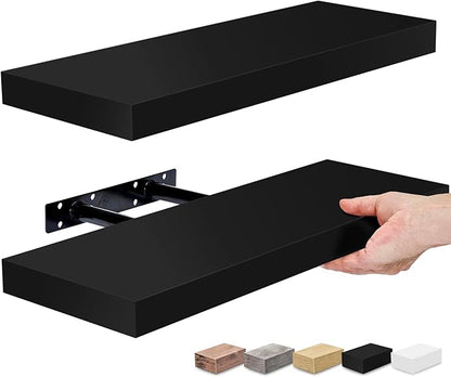 Sorbus Floating Shelves for Wall – 16 Inch Floating Shelf for Kitchen, Bedroom, Living Room, Bathroom, Home & Wall Decor - Mounted Bathroom Shelves with Invisible Brackets (Black, 2 Pack)
