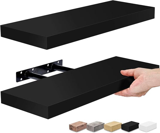 Sorbus Floating Shelves for Wall – 16 Inch Floating Shelf for Kitchen, Bedroom, Living Room, Bathroom, Home & Wall Decor - Mounted Bathroom Shelves with Invisible Brackets (Black, 2 Pack)