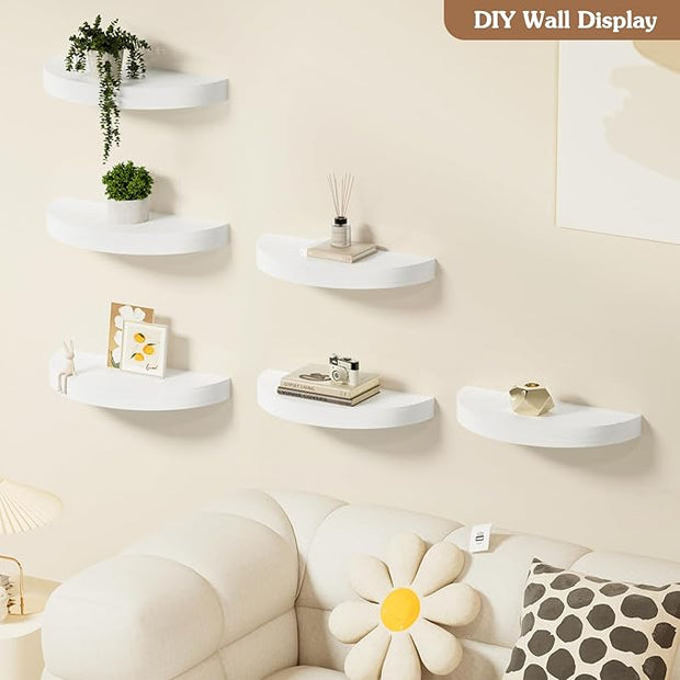 Olakee Floating Shelves for Wall Set of 3, 15.4" Rustic Wood Wall Mounted Shelves for Bathroom, Bedroom, Living Room, Kitchen, Office – Heavy Duty Decorative Storage Shelves – White