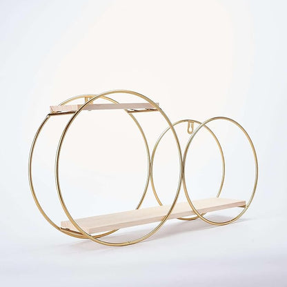 Efavormart 2-Tier Geometric Floating Shelf, Wall Hanging Shelves with Gold Double Hoop Design - 10" H x 18" L for Living Room, Bedroom, Kitchen, Bathroom, Study Room, Garden Sheds, Wall Decoration