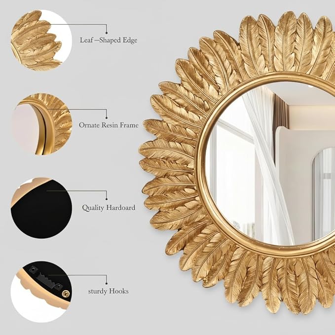 ZOROSY Gold Round Wall Mirror 12 inch - Small Wall Mirror Decorative, Vintage Mirror for Living Room, Entryway, Bedroom,Hallway