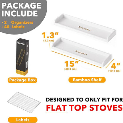 SpaceAid 30" Wide Kitchen Shelf Organizer for Stove, Magnetic Bamboo Spices Shelf for Home Stove Kitchen Storage Organization (Fit for Flat Top Only, White)