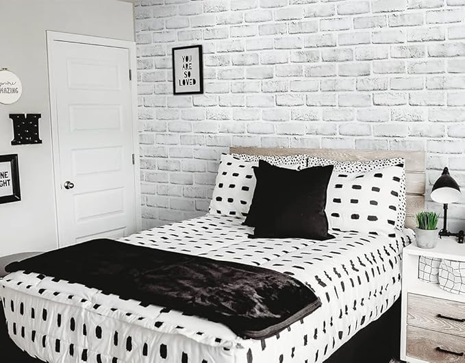 Timeet Brick Wallpaper Peel and Stick Wallpaper White Grey Brick Wallpaper Self Adhesive Removable Wall Paper for Bedroom Living Room Decoration 17.7in x 393.7in