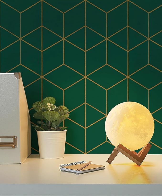 Safiyya Peel and Stick Wallpaper Gold and Dark Green Wallpaper Geometric Contact Paper Textured Self Adhesive Removable Wall Paper for Walls Vinyl Roll 393