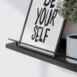 WOPITUES Floating Shelves 24 inch with Gold Metal Guardrail, Shelves for Wall Decor Set of 3, Wall Shelves for Bedroom, Bathroom, Kitchen, Living Room, Plants, Picture Frames, Art- Black