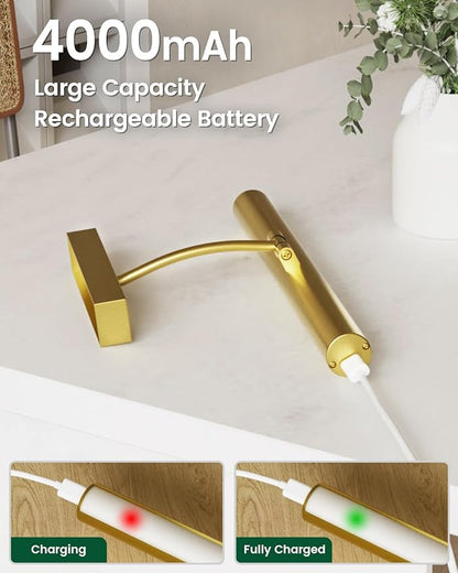 Bridika Picture Lights for Wall Battery Operated with Remote, 3 Color Modes and Dimmable Rechargeable Art Lights for Paintings, Gallery, Bedroom, Bathroom with Timer Gold 2
