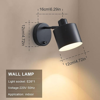 LIGHTESS Wall Sconce with Switch Farmhouse Wall Sconces with on Off Dimmer Black Industrial Hardwired Wall Lights Rustic Dimmable Wall Lamp for Bedroom Living Room Hallway,Set of Two