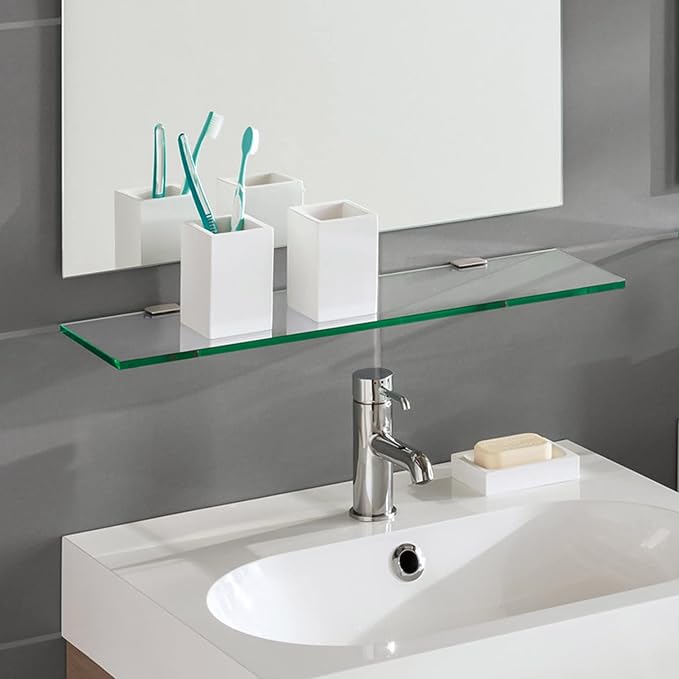 Fab Glass and Mirror 12" X 18" Rectangle Floating Clear Tempered Kit Glass Shelf,